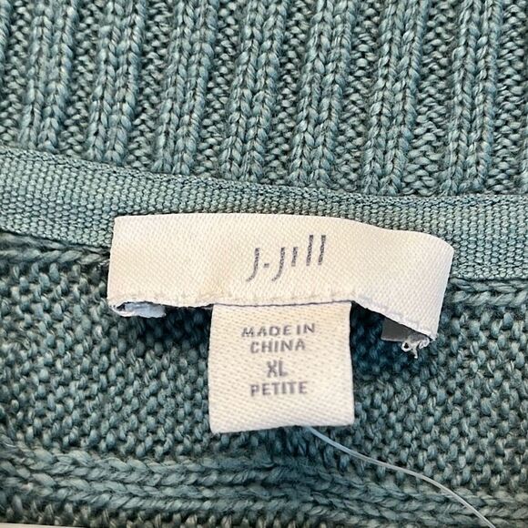 NWT J.JILL Sweater Women's XL Petite Storm Cloud Green Cable Knit Mock Neck $99 - Picture 11 of 16